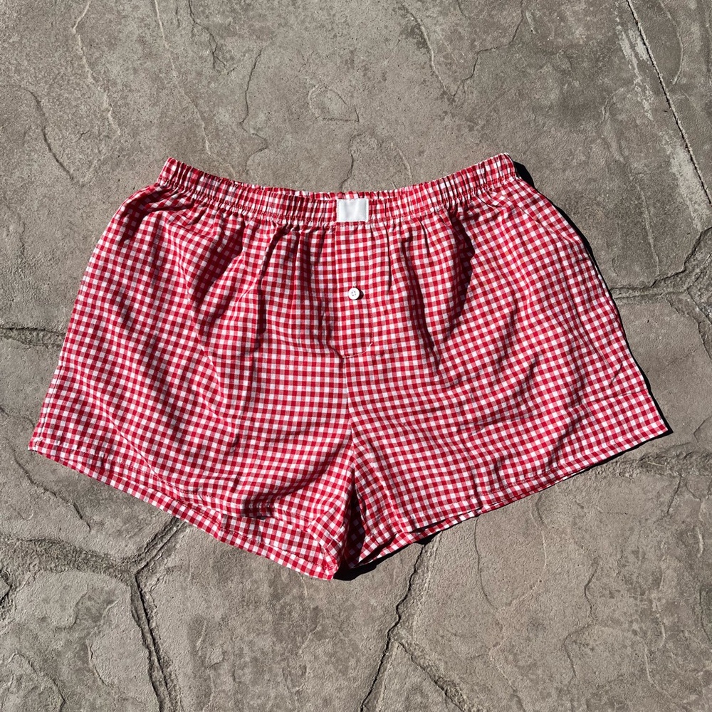 Trending red gingham boxer shorts!